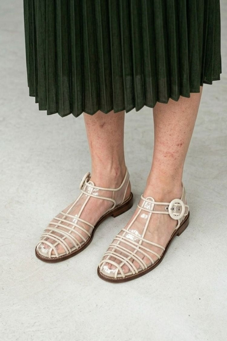 Sandalias de tiras múltiples transparentes con ribete de piel Off-White [Preventa]