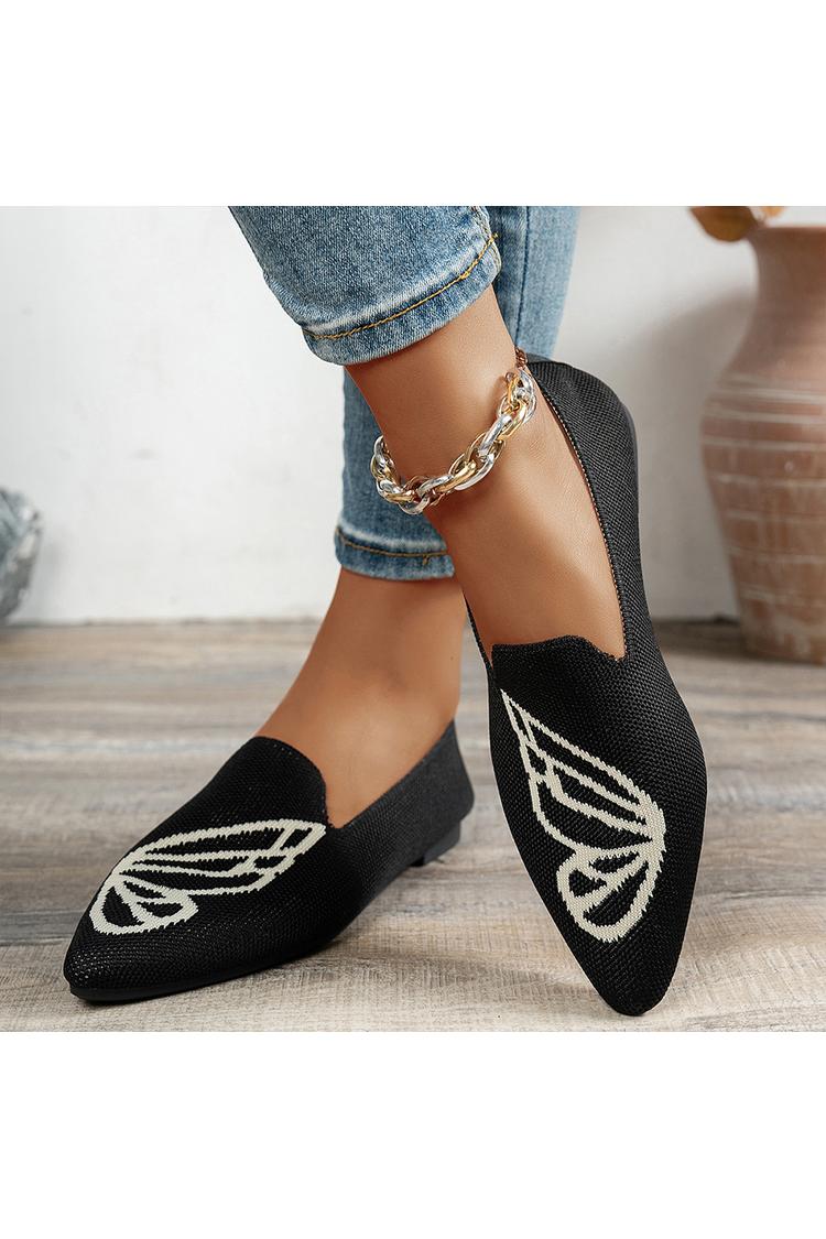 Sapatilhas Casuais de Malha com Padrão de Borboleta, Bicolor e Bico Apontado
