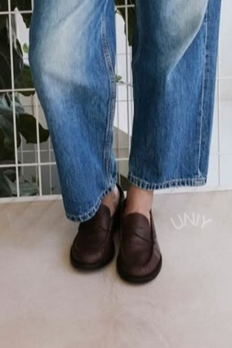 Mocassins Penny Vintage em Couro Marrom Escuro com Bico Redondo [Pré-venda]