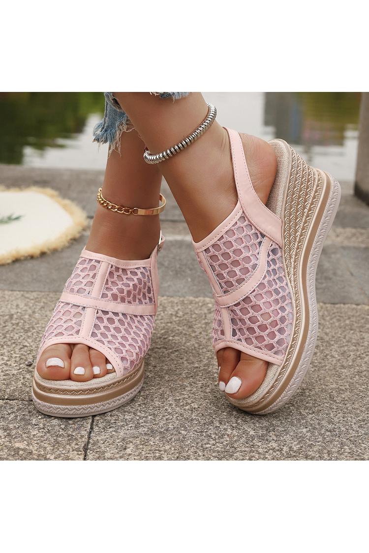 Zeppe casual in rete con cinturino alla caviglia con fibbia e punta aperta patchwork