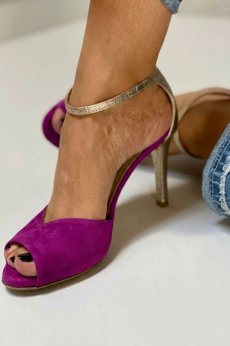 Glitter Ankle Strap Buckle Peep Toe Stiletto Heels