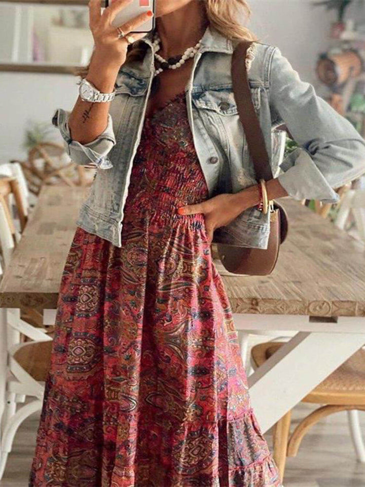 Vestido bohemio con estampado floral y cintura