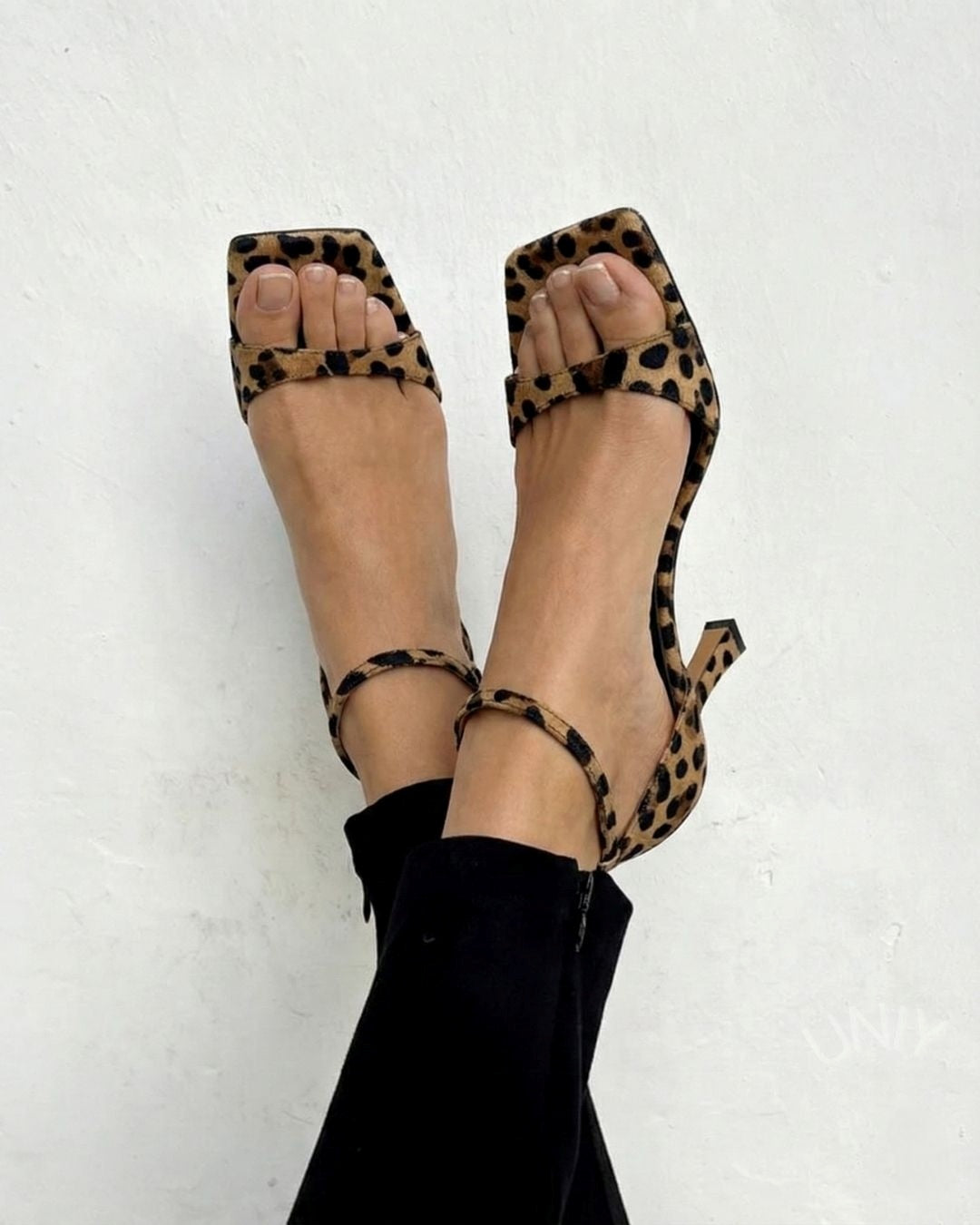 Leopard Print Square Toe Ankle Strap Kitten Heel Sandals