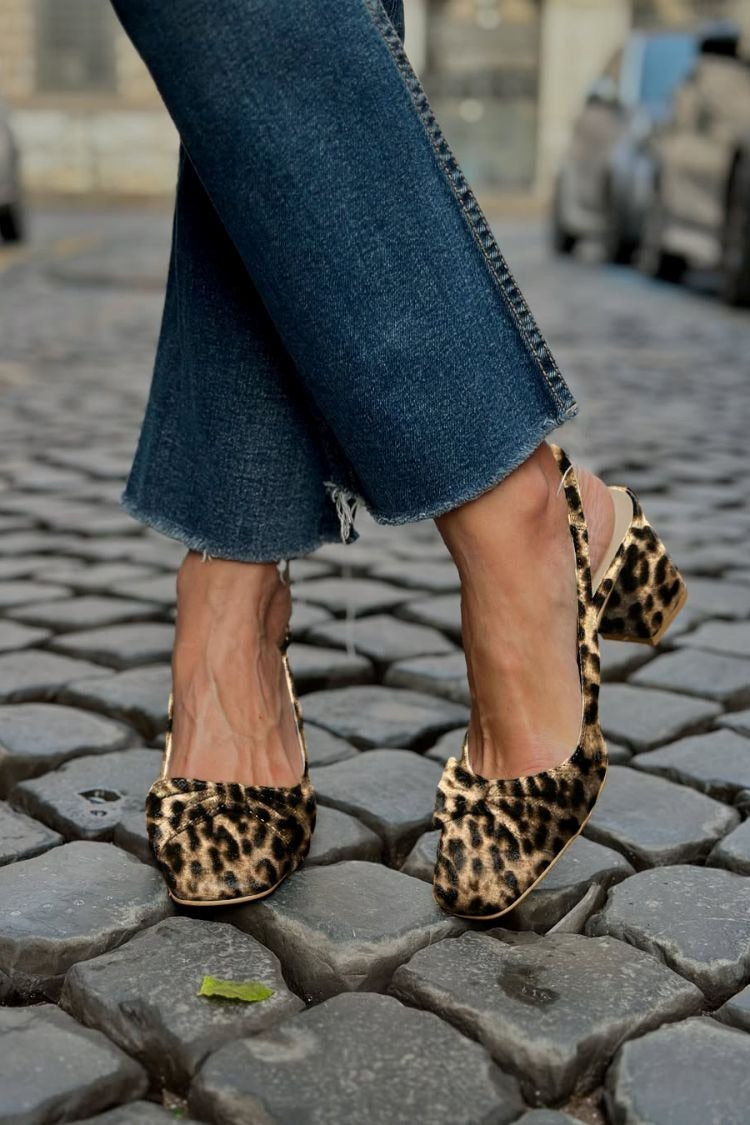 Modische Leopardenmuster Schleife Quadratische Zehe Blockabsätze [Vorbestellung]