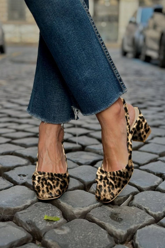 Modische Leopardenmuster Schleife Quadratische Zehe Blockabsätze [Vorbestellung]