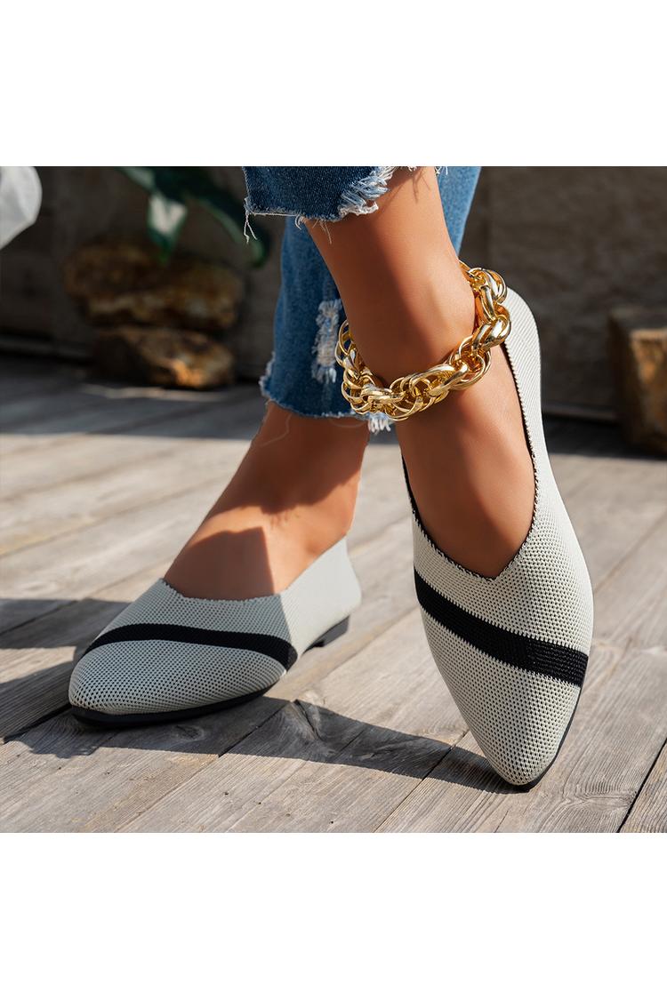 Colorblock Knitted Pointed Toe Breathable Casual Flats
