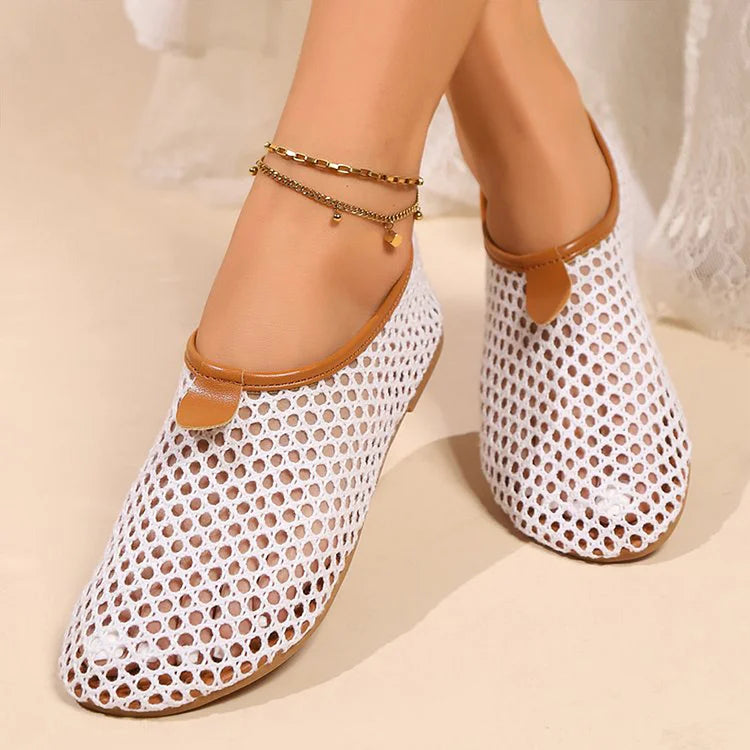 Zapatos planos casuales de punta redonda con rejilla hueca multicolor 