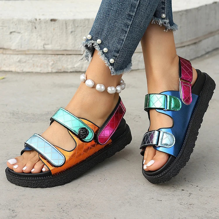 Sandali casual da spiaggia con punta rotonda multicolore metallizzata 