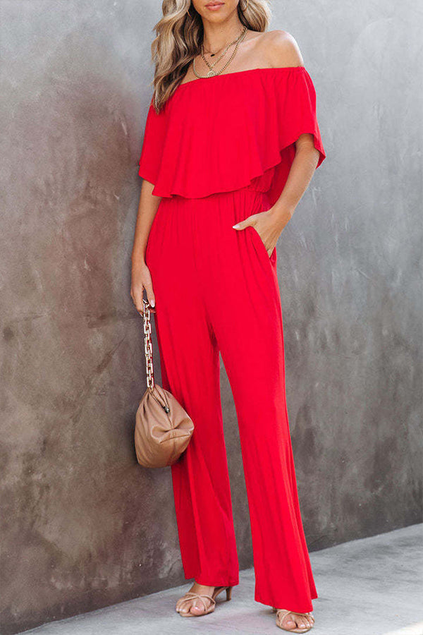 Pure color holiday vacation casual jumpsuit