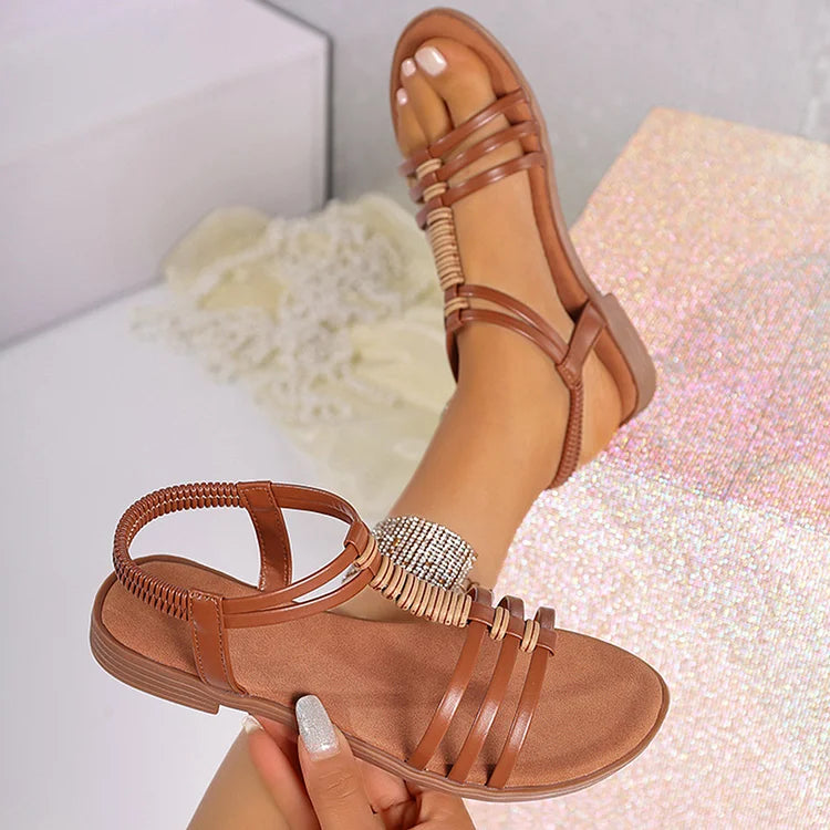 Sandali casual con punta rotonda e cinturino a T color block per tutti i giorni 