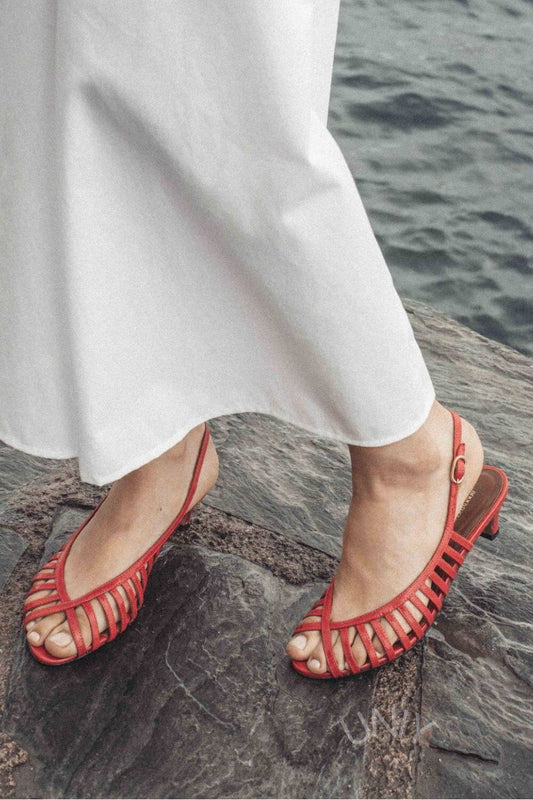 Woven Slingback Faux Leather Kitten Heel Sandals [Pre Order]