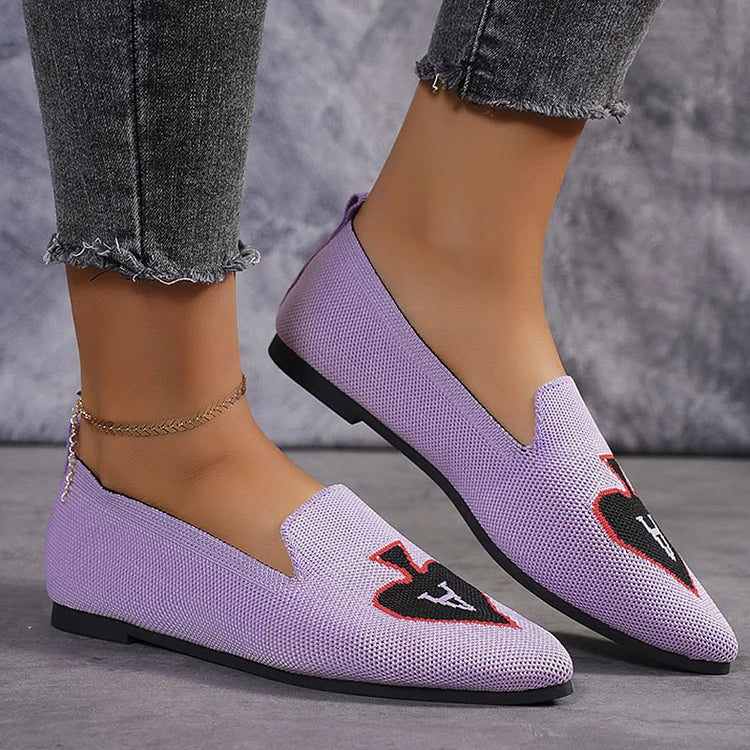 Spade A Print Pointed Toe Knitted Breathable Slip On Flats