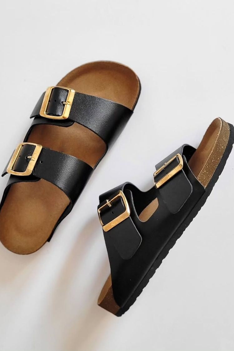 Retro Casual Double Buckle Open Toe Beach Slides [Pre Order]