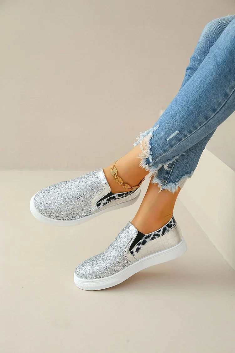 Błyszczące mokasyny z okrągłym noskiem, wzór w cętki lamparta, patchworkowe, codzienne