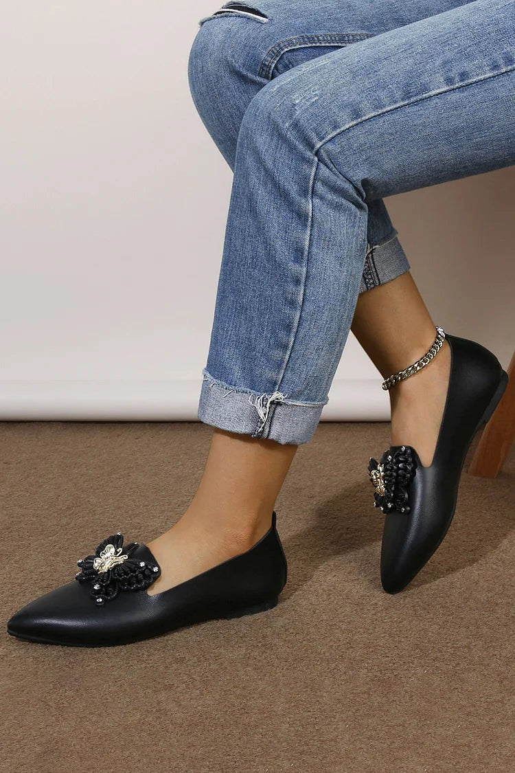 Scarpe basse casual slip-on con punta a punta e decorazione a farfalla