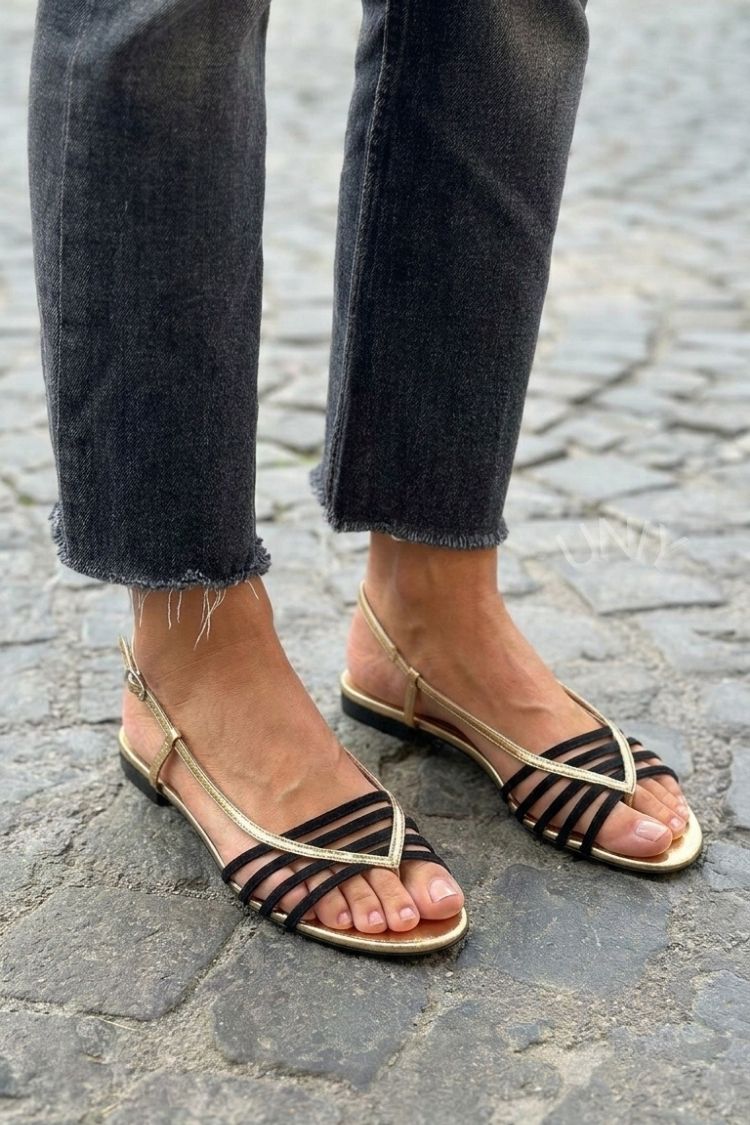 Chic Gold Black Metallic Multi-strap Slingback Sandals [Pre Order]