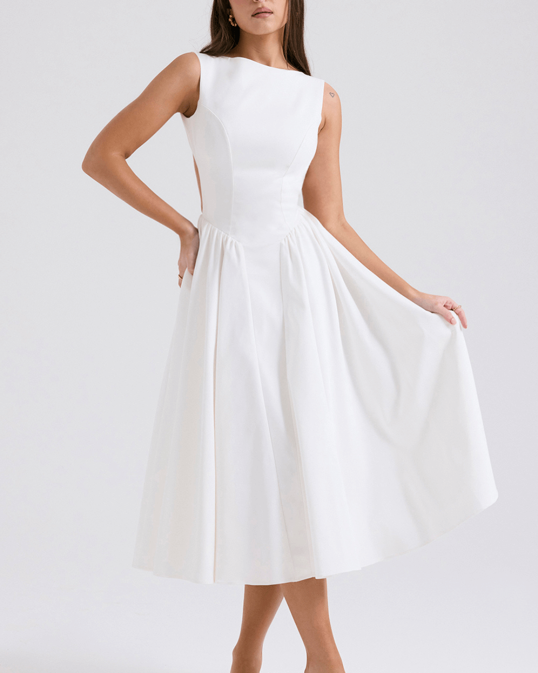 White Twill Sundress Midi Dress