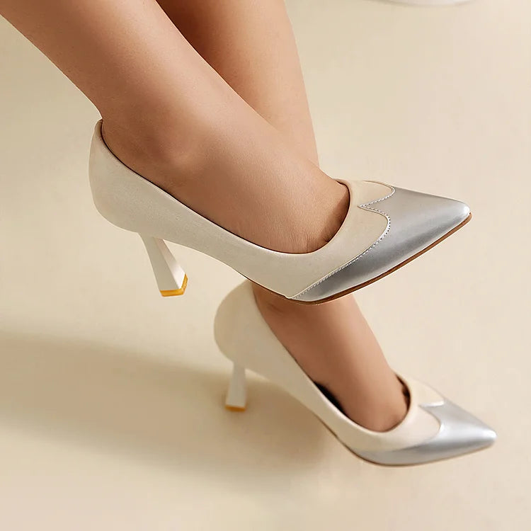 Patchwork Colorblock Pointed Toe Elegant Stiletto Heels