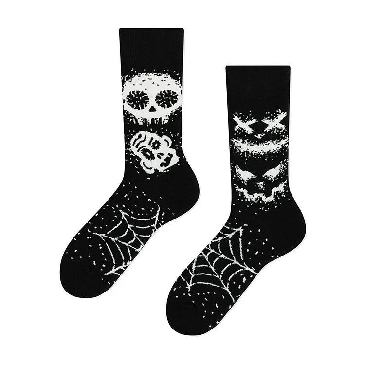 Calcetines de media pantorrilla con estampado de esqueleto de guitarra y muñeco de Muppet de Halloween 