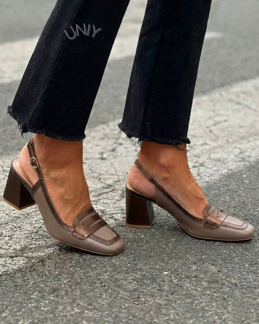 Elegant Color Block Square Toe Slingback Block Heels [Pre Order]