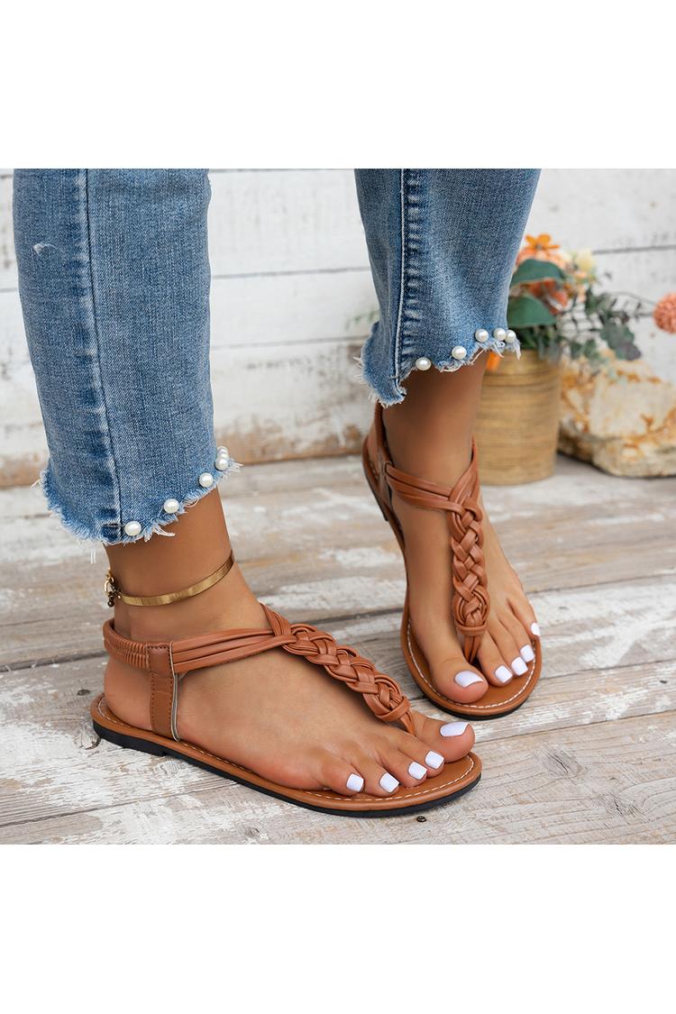 Einfarbige geflochtene Riemen Flip-Flops lässige Outdoor-Sandalen