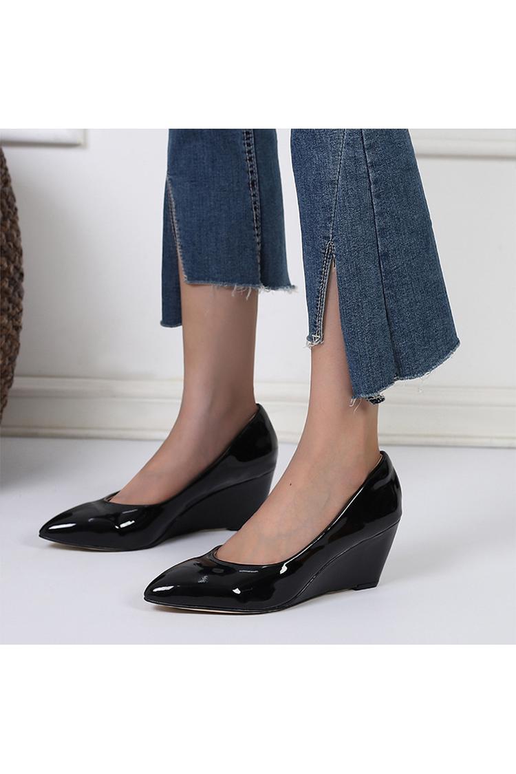 Scarpe con tacco a zeppa casual slip-on eleganti a punta tinta unita