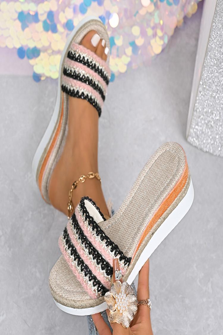Colorblock Knitted Round Toe Casual Outdoor Wedge Slippers