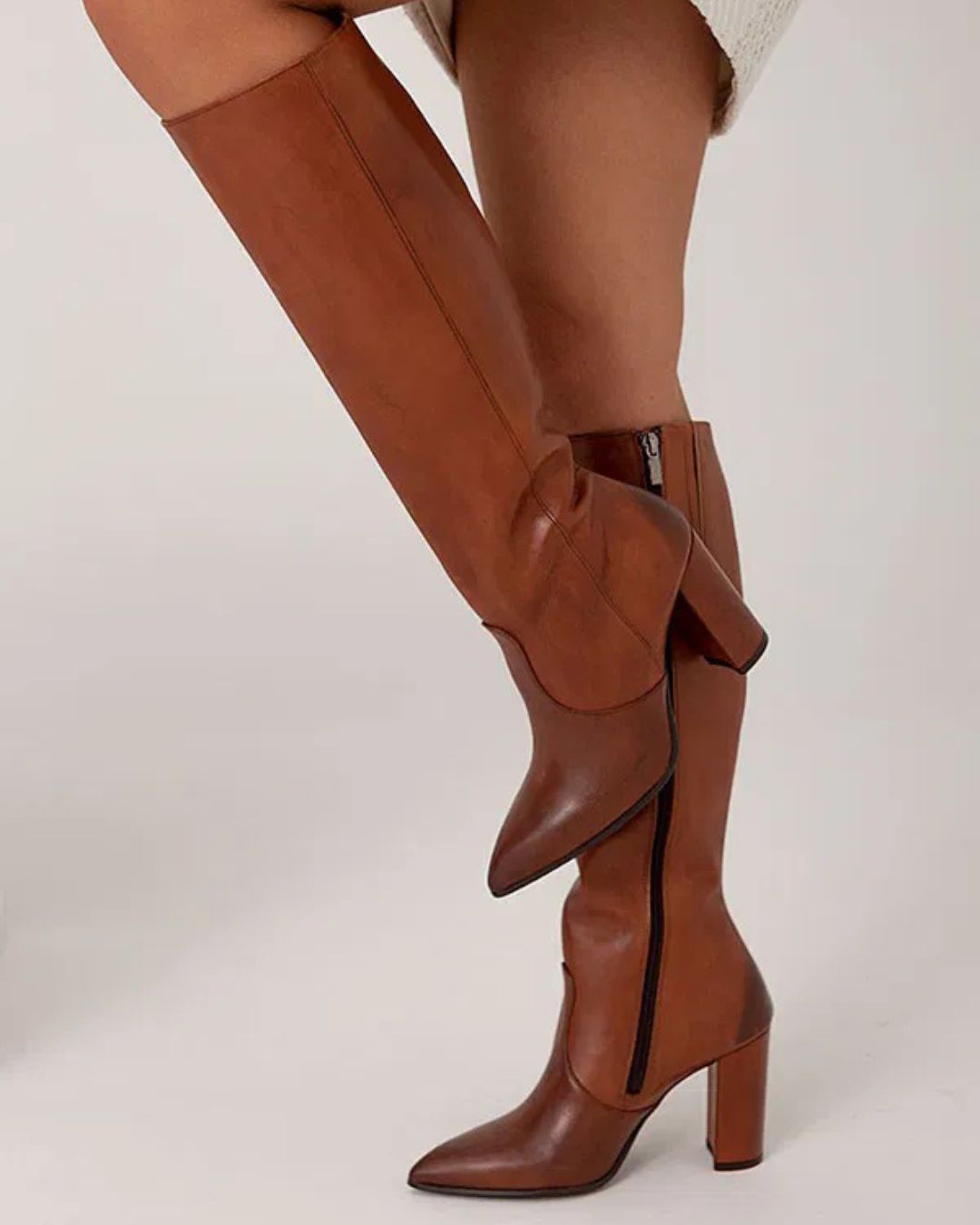Stivali classici marroni con punta a punta e tacco a blocco alti fino al ginocchio [Pre-ordine] 