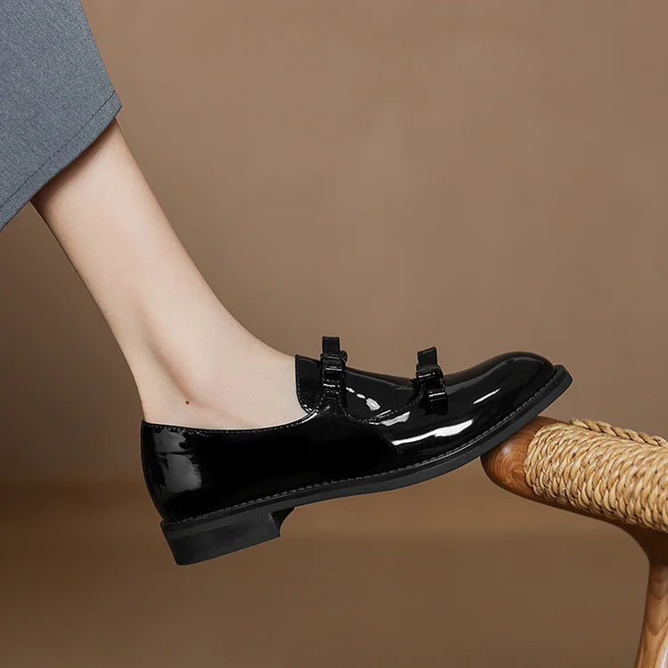 Kolorowe mokasyny casual z kokardą, łączone, okrągły nosek