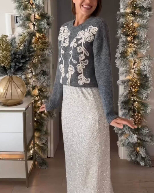 Elegante top in maglia floreale 