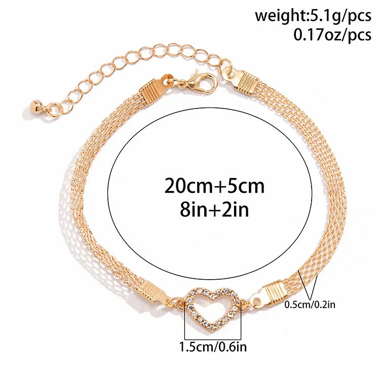 Sparking Hollow Number Lucky 8 Heart-Shaped Alloy Chain Anklet