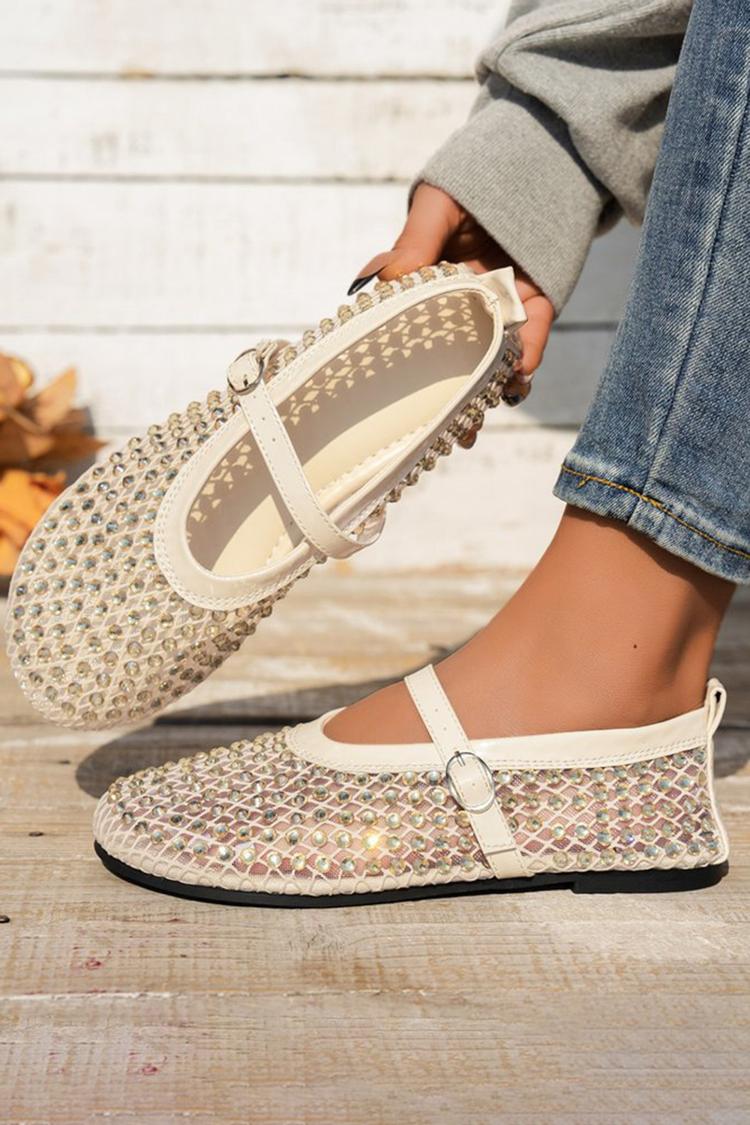 Fivela de Correia no Peito do Pé para Decoração de Perfuração a Quente Sapatilhas de Malha com Biqueira Redonda