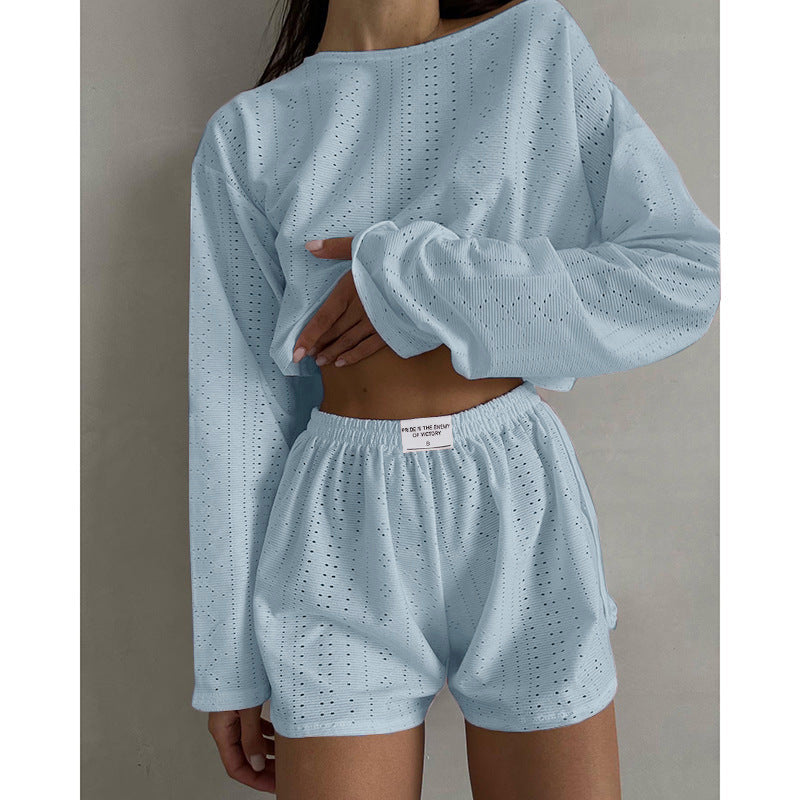 Simple loose pullover top and shorts two-piece set