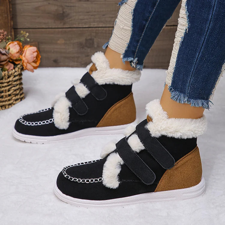 Fluffy Trim Stitch Detail Colorblock Round Toe Snow Boots