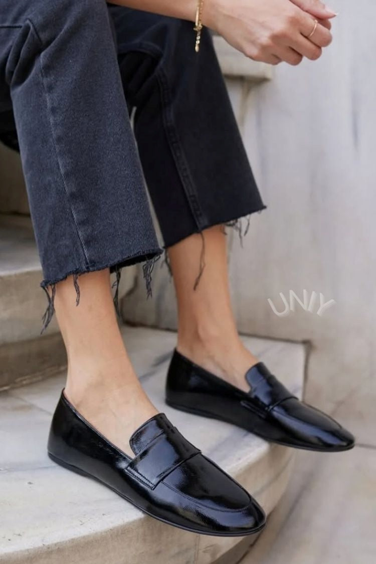 Solid Color Polished Leather Versatile Penny Loafers [Pre Order]