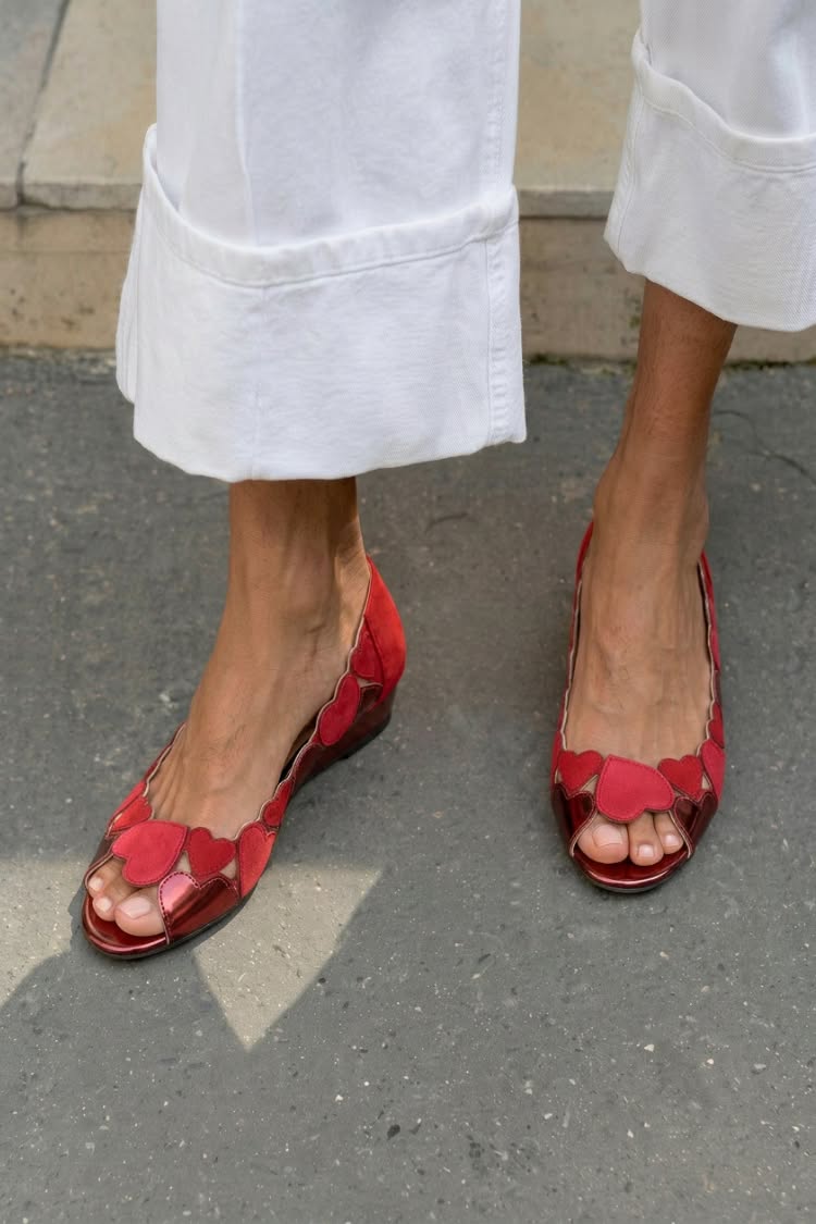 Heart Scalloped Peep Toe Low Wedge Shoes [Pre Order]