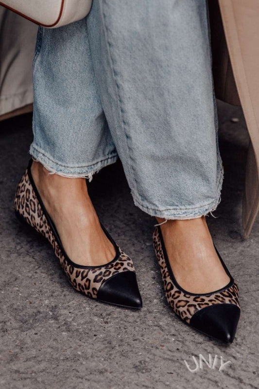 Leopardenmuster Spitz zulaufende Ballerinas [Vorbestellung]）