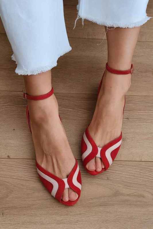 Wildleder gewellte Colorblock Knöchelriemen offene Zehen Sandalen