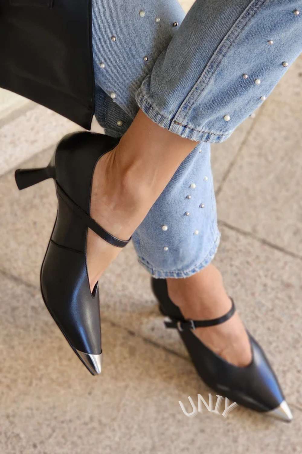 Scarpe con tacco a spillo in pelle nera con cinturino alla caviglia [Pre-ordine] 