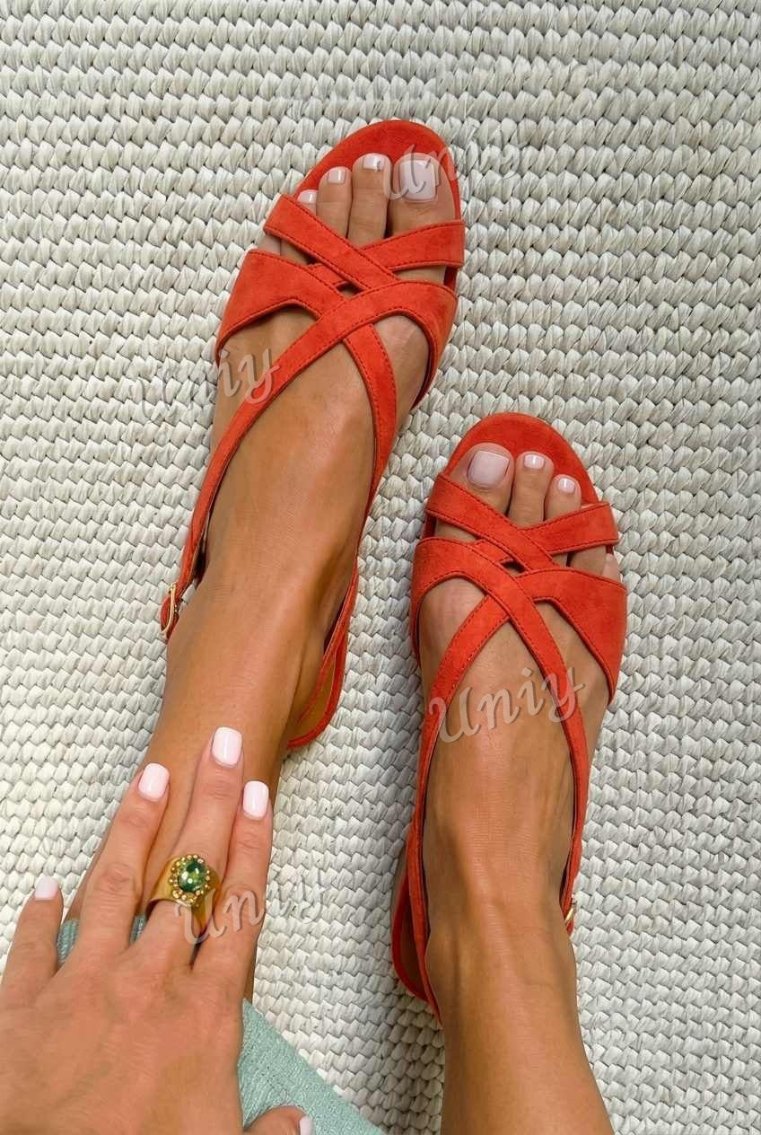Suede Crisscross Peep Toe Slingback Flat Sandals [Pre Order]