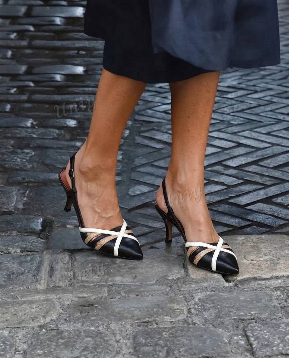 Strappy Crisscross Pointed Toe Slingback Kitten Heel Pumps [Pre Order]
