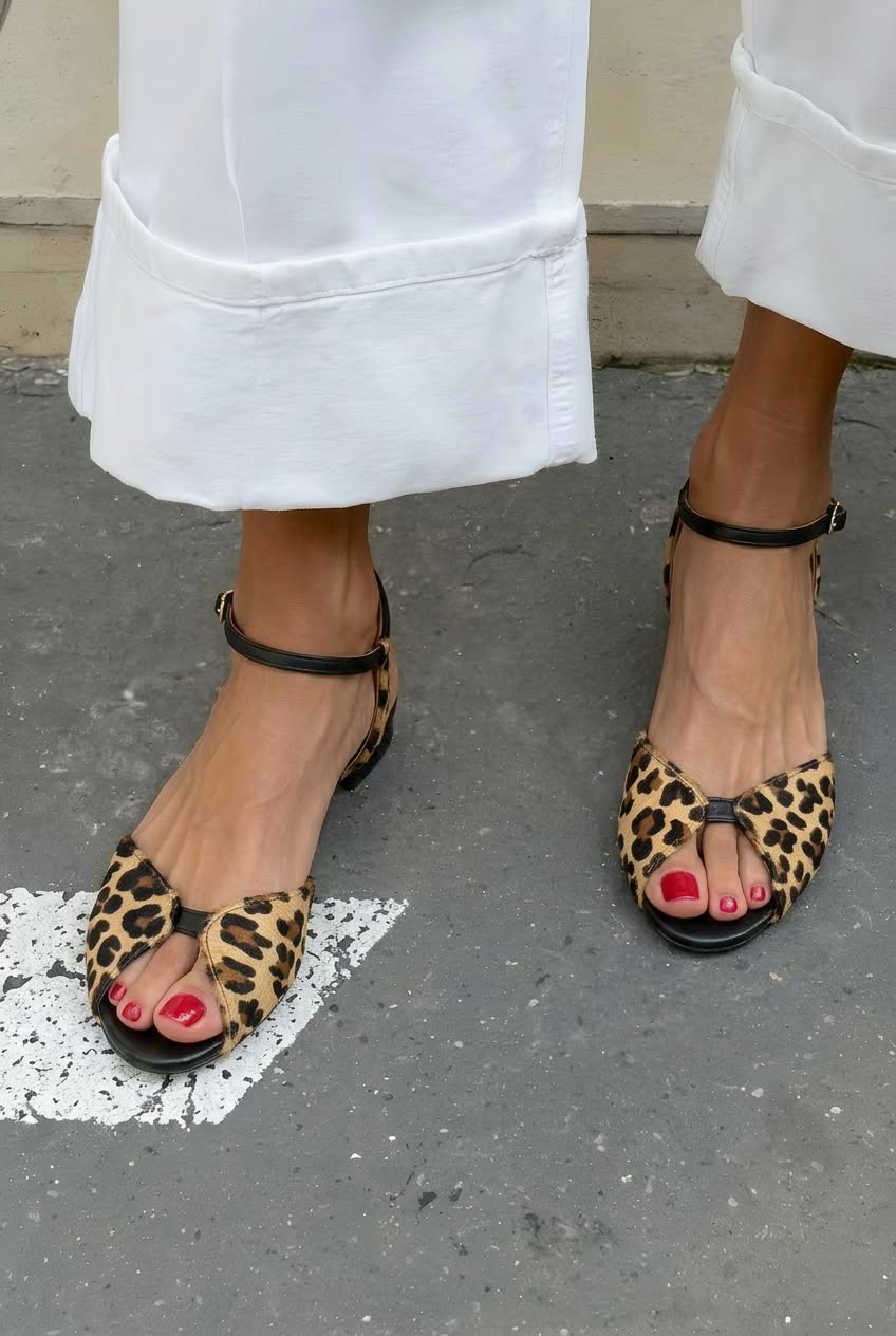 Animal Print Peep Toe Ankle Strap Flat Sandals [Pre Order]