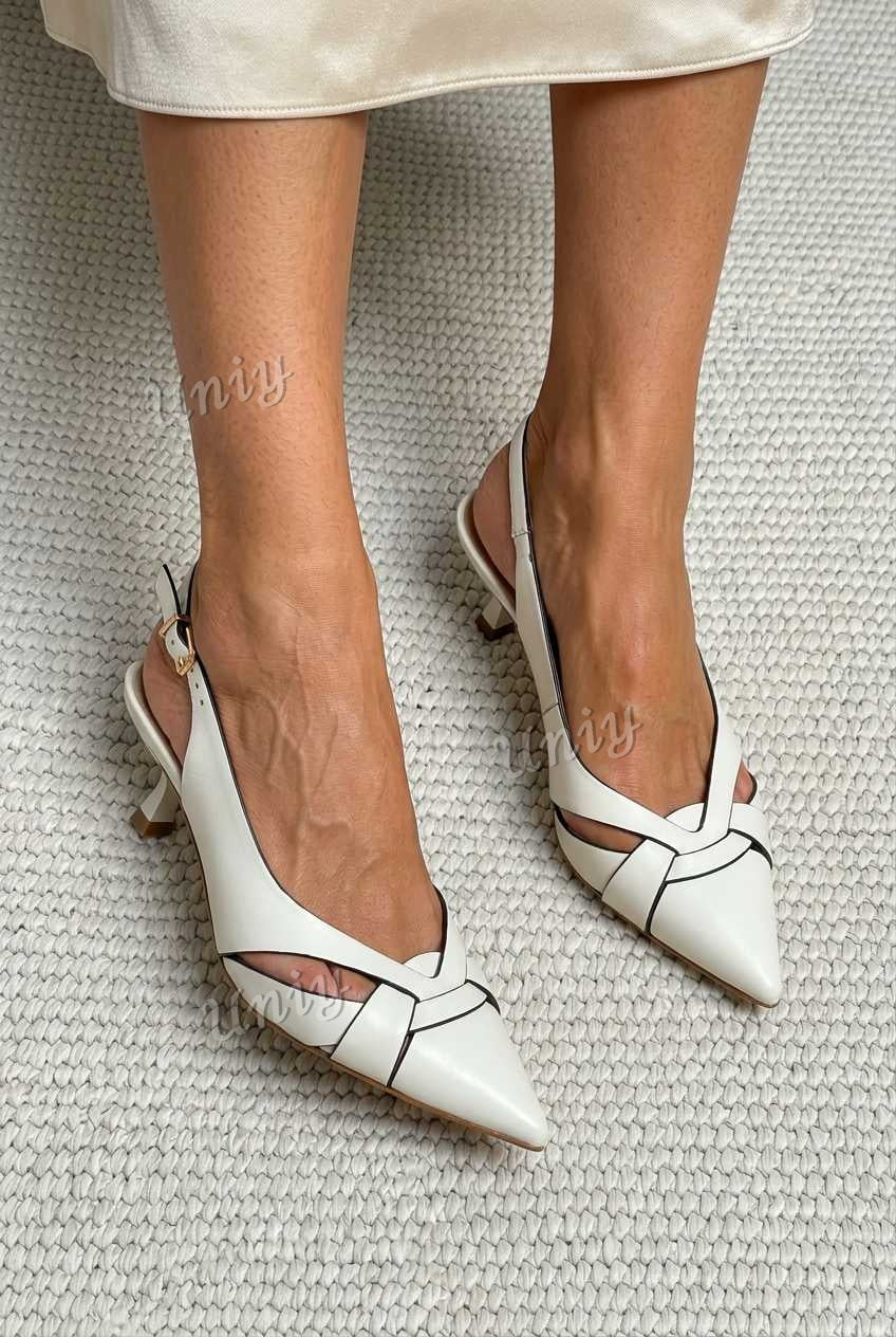 Braided Pointed Toe Slingback Kitten Heels [Pre Order]