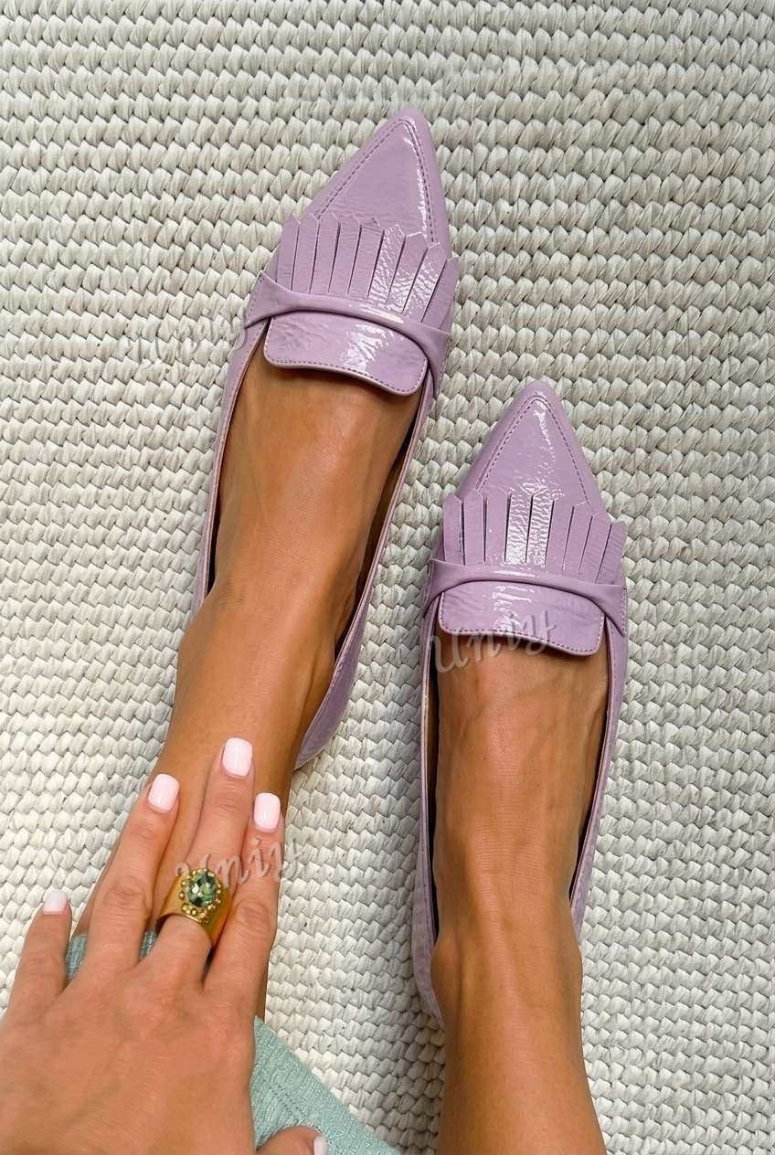 Patent Fringed Pointed Toe Flat Loafers [Pre Order]