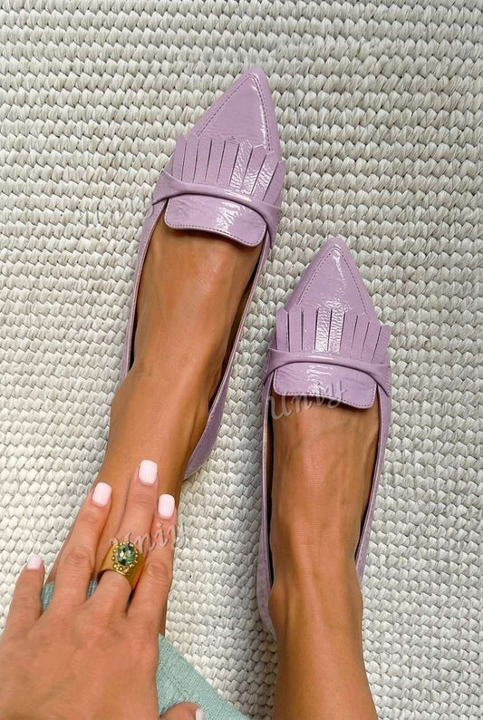 Patent Fringed Pointed Toe Flat Loafers [Pre Order]