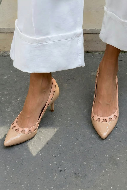 Scalloped Cutout Pointed Toe Kitten Heel Pumps [Pre Order]