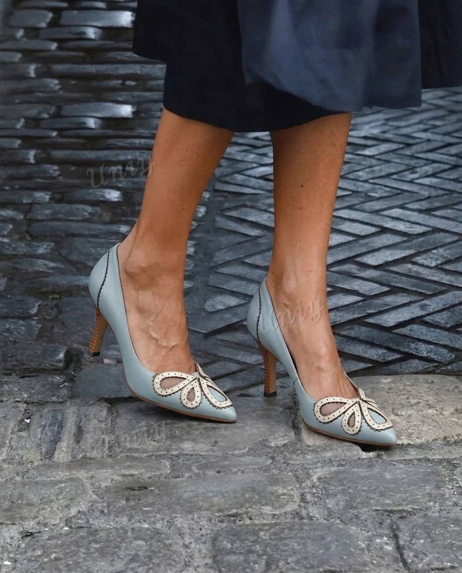 Floral Cutout Pointed Toe Stiletto Heel Pumps [Pre Order]