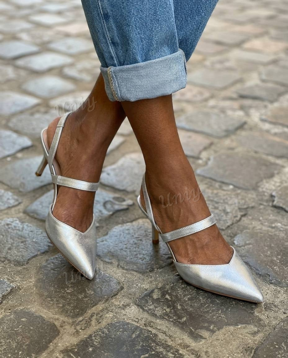 Pointed Toe Strap Slingback Kitten Heel Pumps [Pre Order]