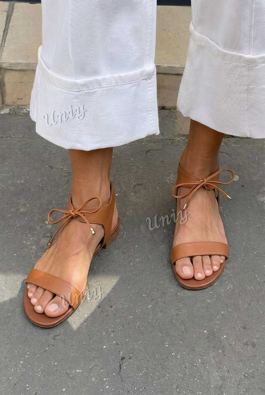 Minimalist Tie Front Open Toe Flat Sandals [Pre Order]