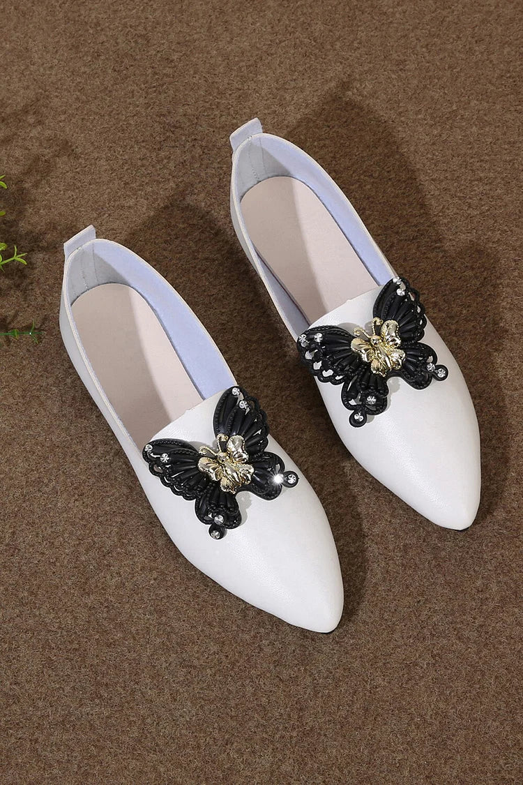 Scarpe basse casual slip-on con punta a punta e decorazione a farfalla